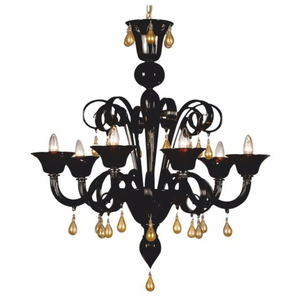 Luxus Barock Kristallglas Kronleuchter Schwarz / Gold Ø 60 x H. 70 cm - Made in Italy