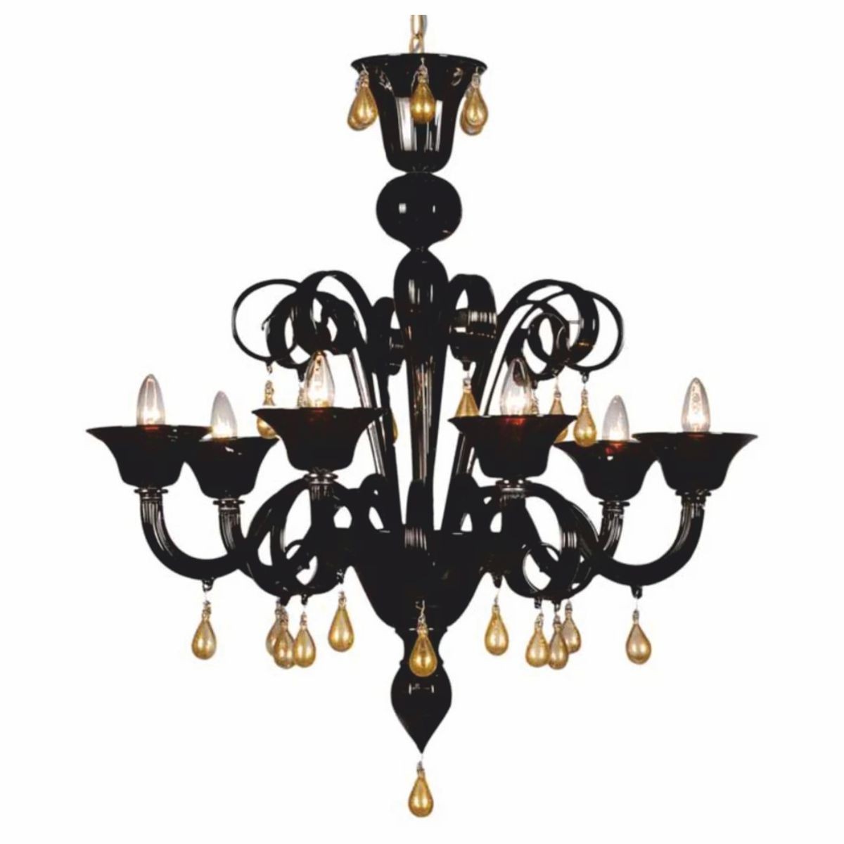 Luxus Barock Kristallglas Kronleuchter Schwarz / Gold Ø 60 x H. 70 cm - Made in Italy