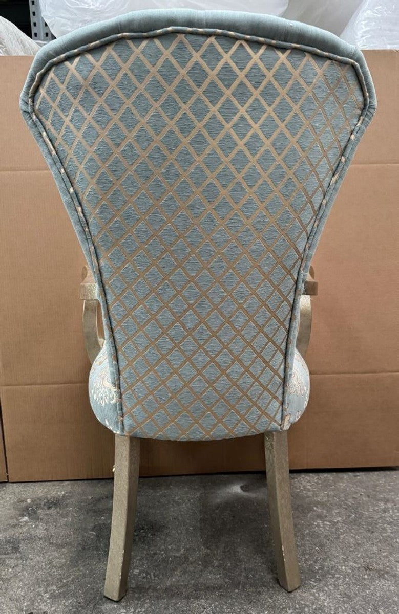 Luxus Barock Esszimmer Stuhl mit Armlehnen Türkis / Silber / Gold - Barock Möbel