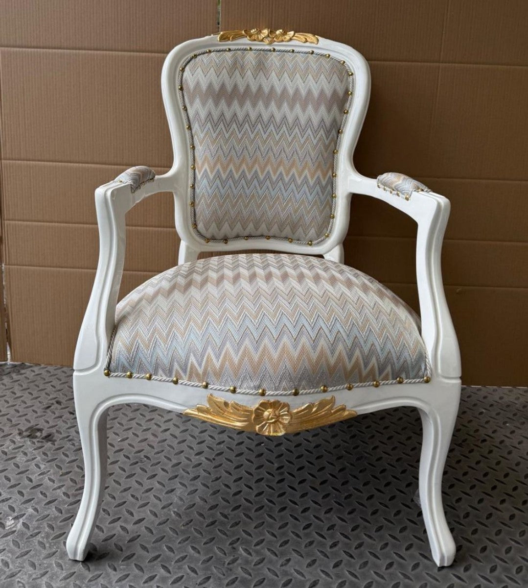 Luxus Barock Salon Stuhl Bunt / Weiß / Gold - Barock Möbel