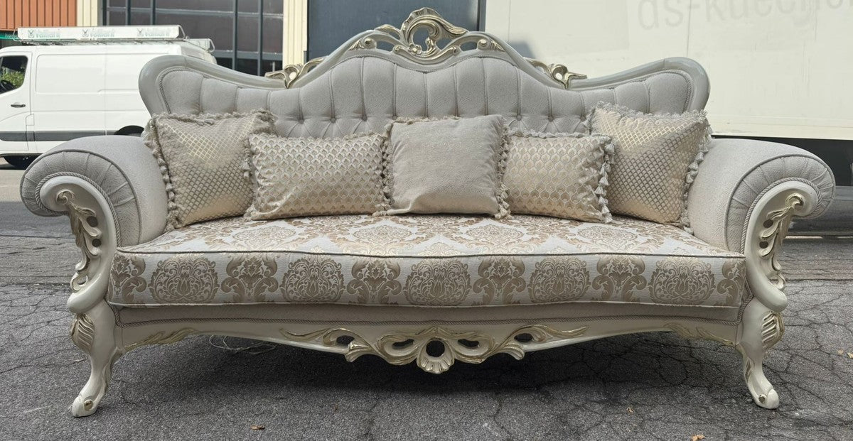 Luxus Barock Sofa mit Kissen Grau / Gold 240 cm - Barock Möbel