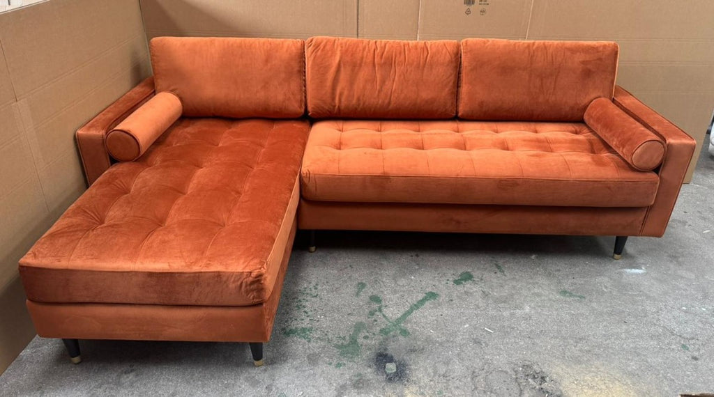 Luxus Ecksofa Orange / Schwarz / Messing 265 cm - Wohnzimmer Möbel