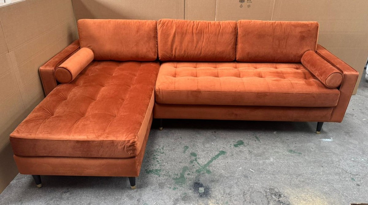 Luxus Ecksofa Orange / Schwarz / Messing 265 cm - Wohnzimmer Möbel