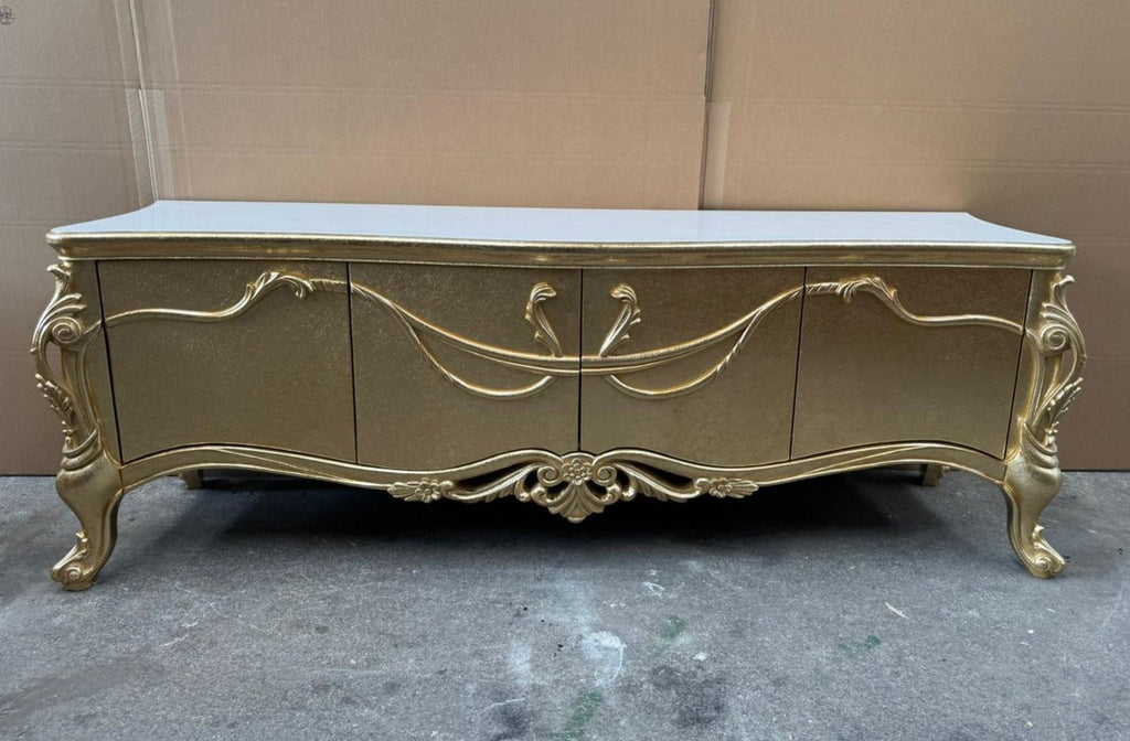 Luxus Barock TV Schrank Gold / Weiß 185 cm - Barock Möbel