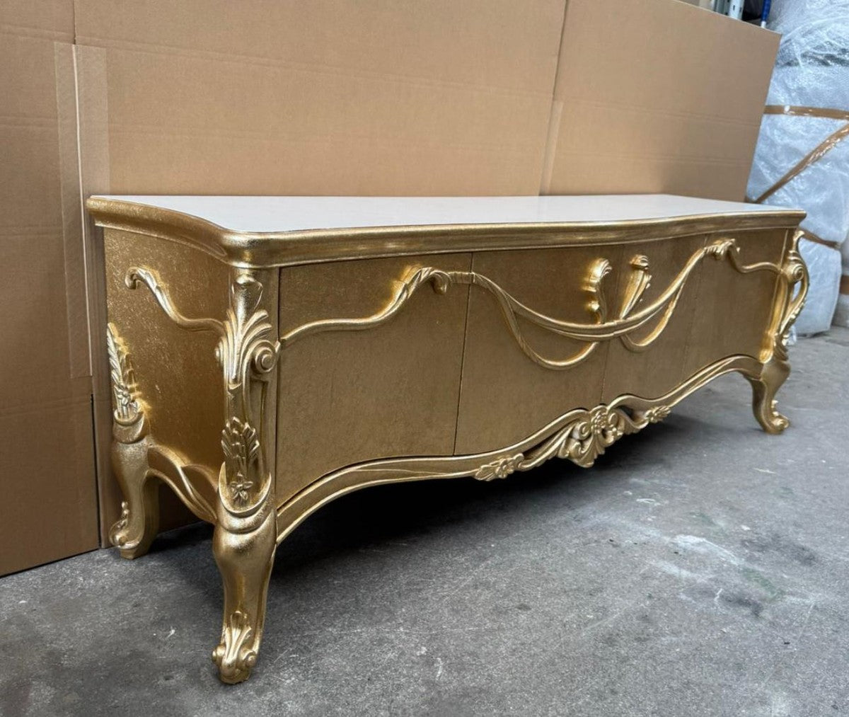 Luxus Barock TV Schrank Gold / Weiß 185 cm - Barock Möbel