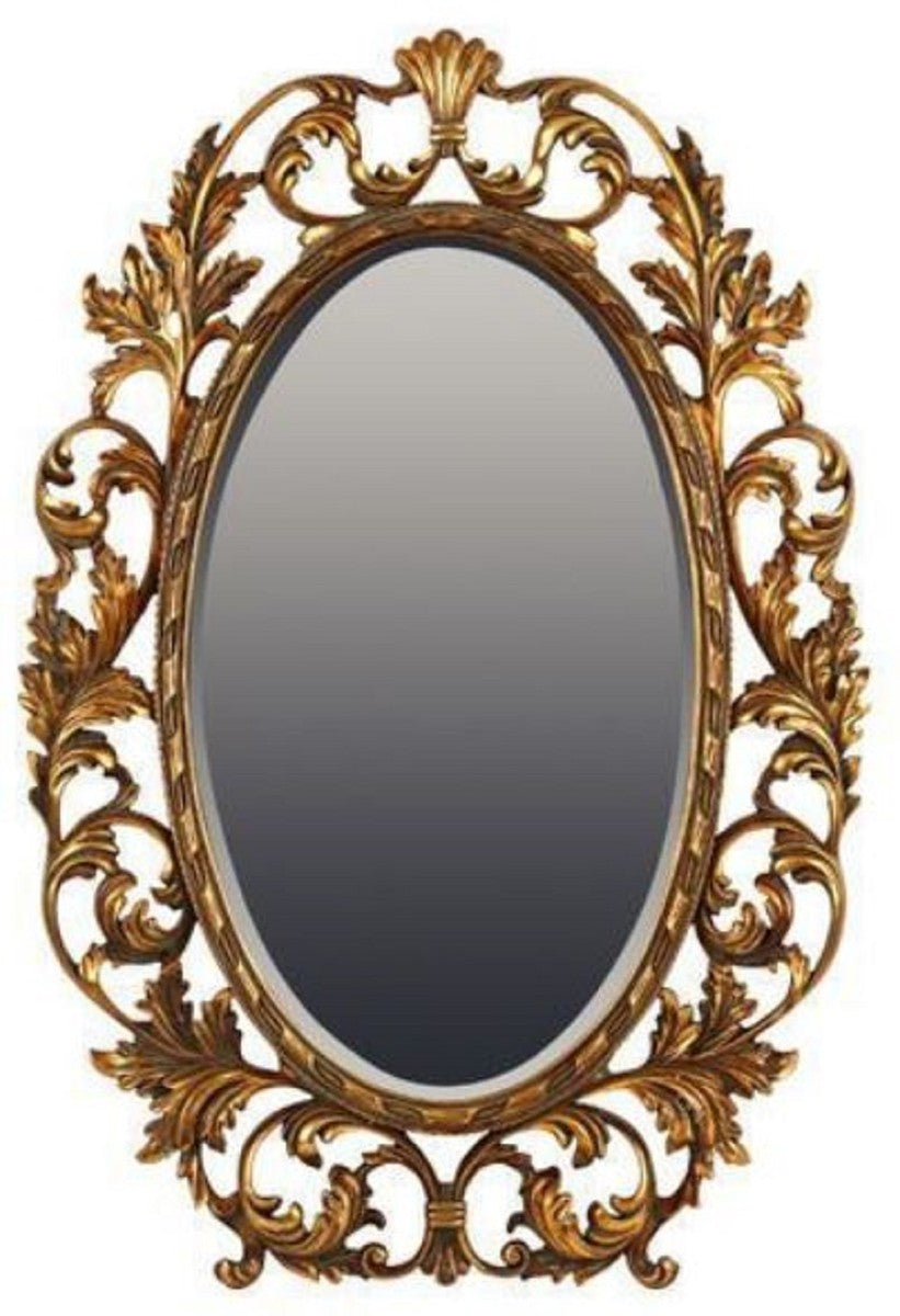 Barock Spiegel Gold 73 x H. 108 cm - Ovaler Wandspiegel im Barockstil - Prunkvoller Antik Stil Garderoben Spiegel - Barock Interior - Barock Möbel