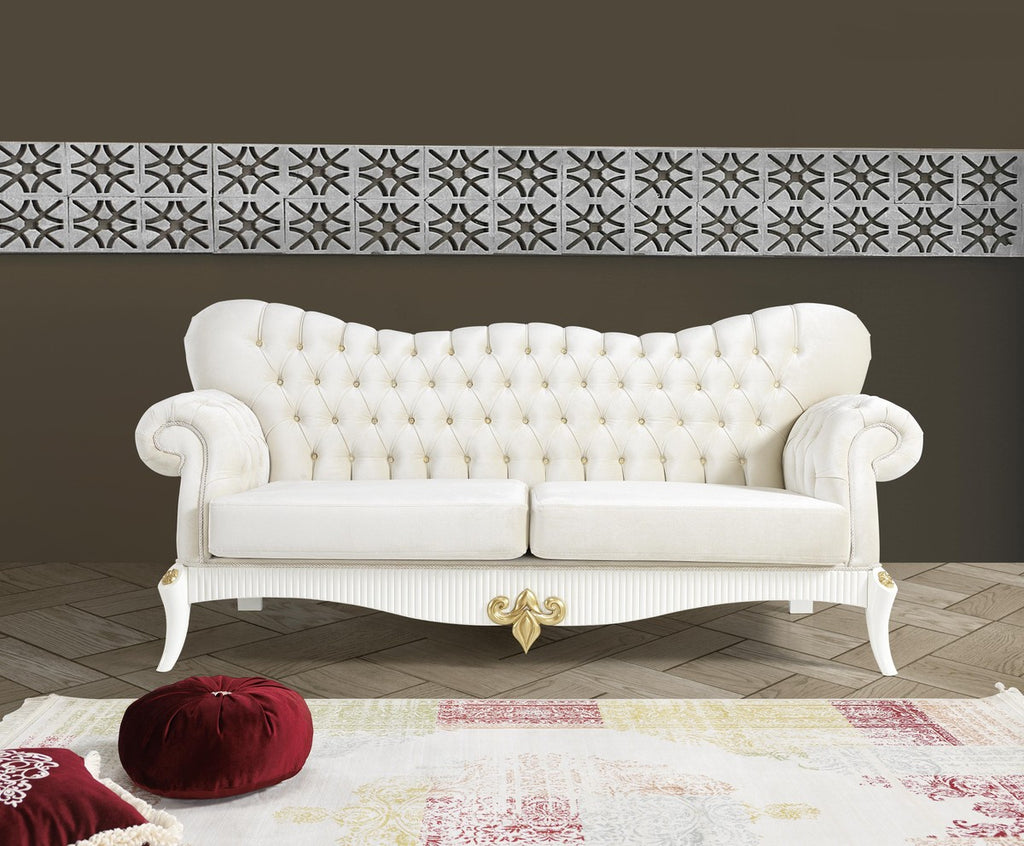 Barock Wohnzimmer Set Creme / Weiß / Gold - 2 Sofas & 2 Sessel & 1 Couchtisch - Edle Wohnzimmer Möbel im Barockstil