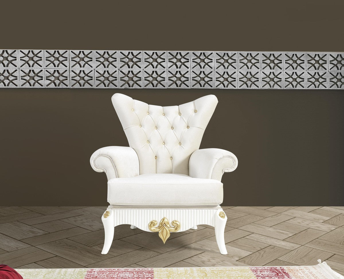 Barock Wohnzimmer Set Creme / Weiß / Gold - 2 Sofas & 2 Sessel & 1 Couchtisch - Edle Wohnzimmer Möbel im Barockstil