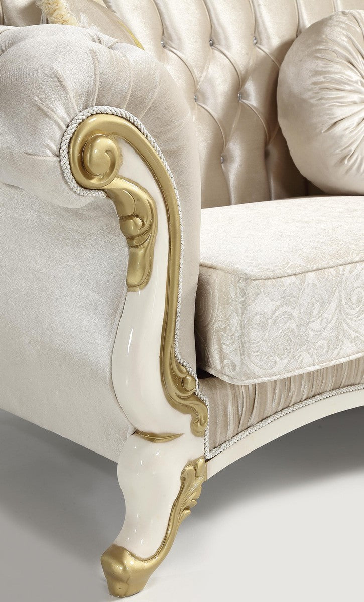 Barock Wohnzimmer Set Champagnerfarben / Creme / Gold - 2 Sofas & 2 Sessel & 1 Couchtisch - Wohnzimmer Möbel - Edel & Prunkvoll