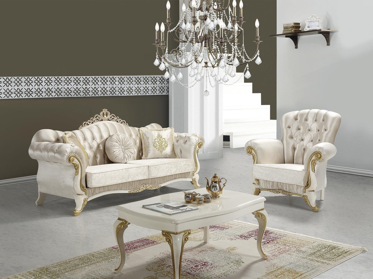 Barock Wohnzimmer Set Champagnerfarben / Creme / Gold - 2 Sofas & 2 Sessel & 1 Couchtisch - Wohnzimmer Möbel - Edel & Prunkvoll