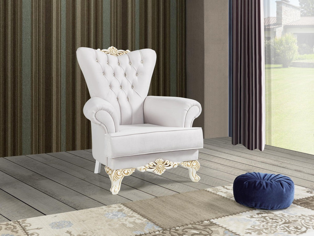 Barock Wohnzimmer Set Hellgrau / Weiß / Creme / Gold - 2 Sofas & 2 Sessel & 1 Couchtisch - Edle Wohnzimmer Möbel im Barockstil