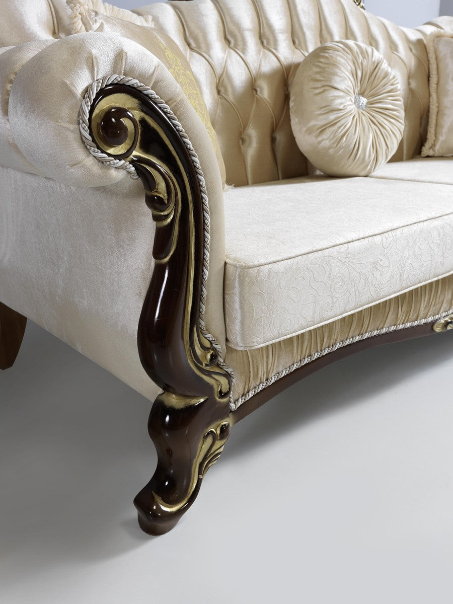 Barock Wohnzimmer Set Champagnerfarben / Schwarz / Gold - 2 Sofas & 2 Sessel & 1 Couchtisch - Wohnzimmer Möbel - Edel & Prunkvoll