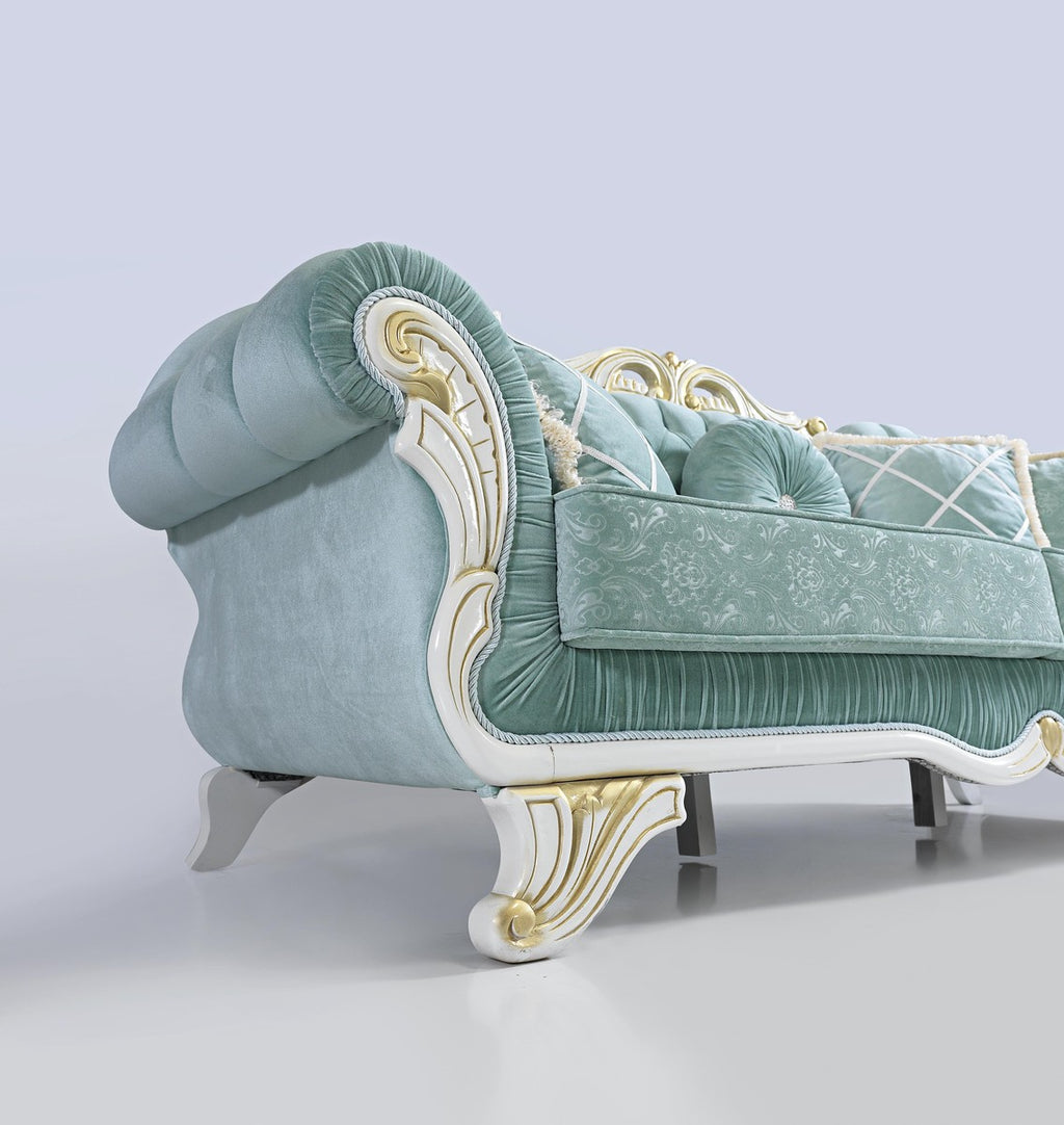 Barock Wohnzimmer Set Hellgrün / Weiß / Gold - 2 Sofas & 2 Sessel & 1 Couchtisch - Edle Wohnzimmer Möbel im Barockstil