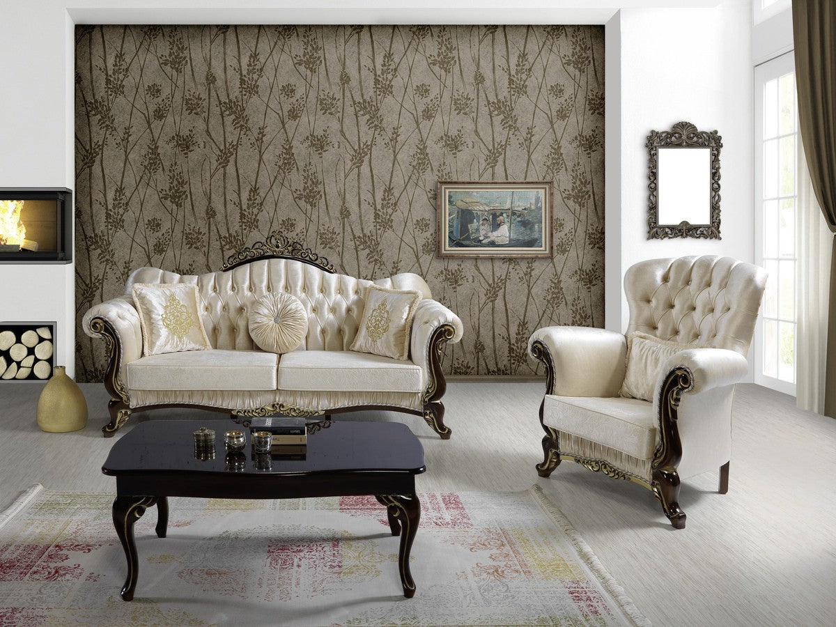 Barock Wohnzimmer Sofa mit Glitzersteinen Champagnerfarben / Schwarz / Gold 224 x 83 x H. 112 cm - Edle Wohnzimmer Möbel im Barockstil