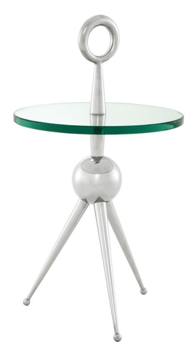 Beistelltisch in silber mit Glasplatte 40 x H. 72 cm - Luxus Hotel Tisch