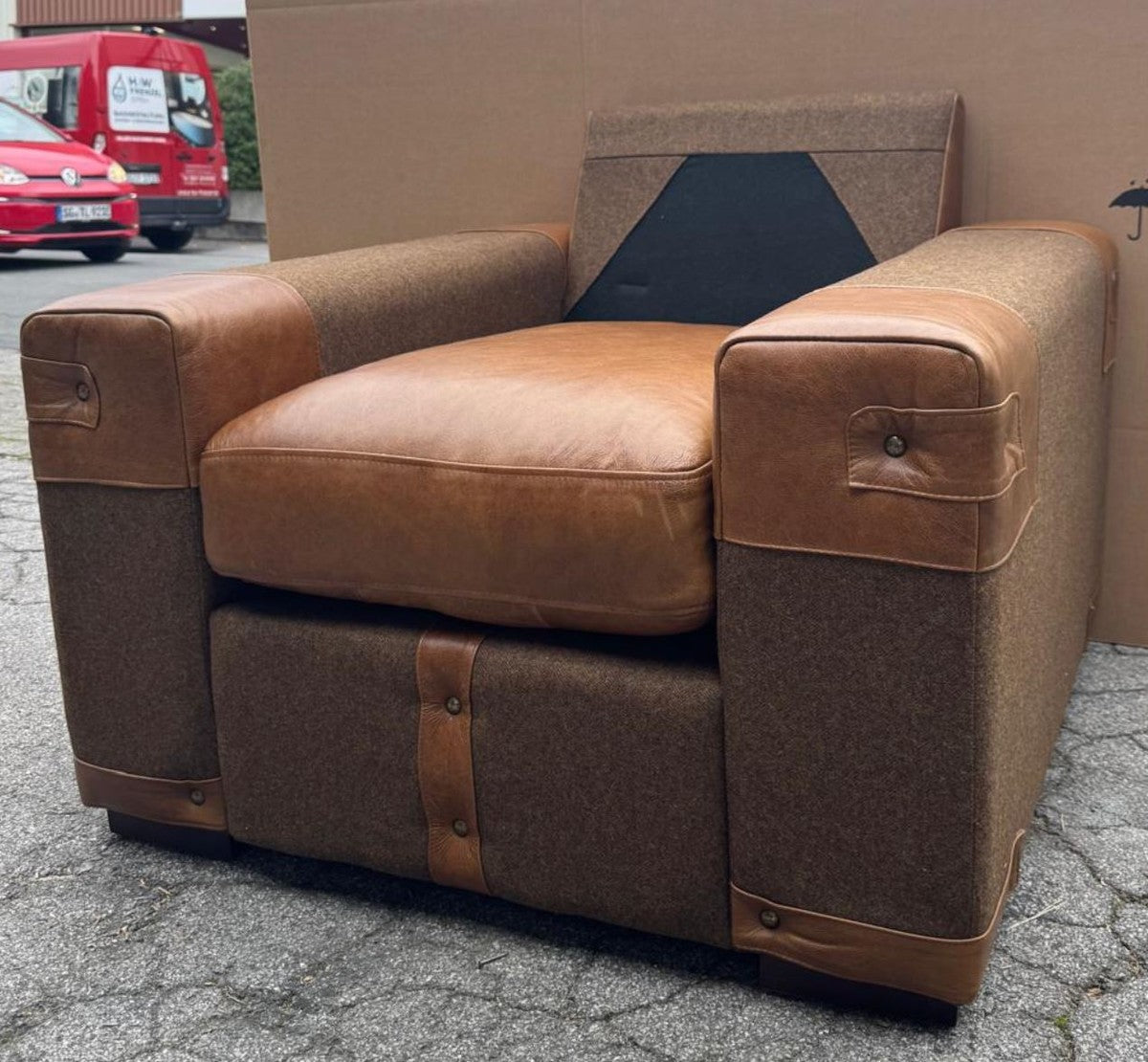 Luxus Leder Sessel Braun / Grau / Schwarz - Wohnzimmer Möbel