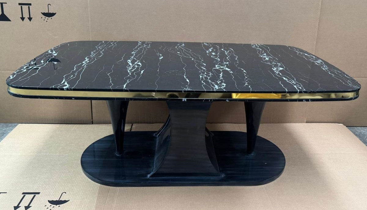 Luxus Art Deco Couchtisch Schwarz / Gold 120 cm - Wohnzimmer Möbel