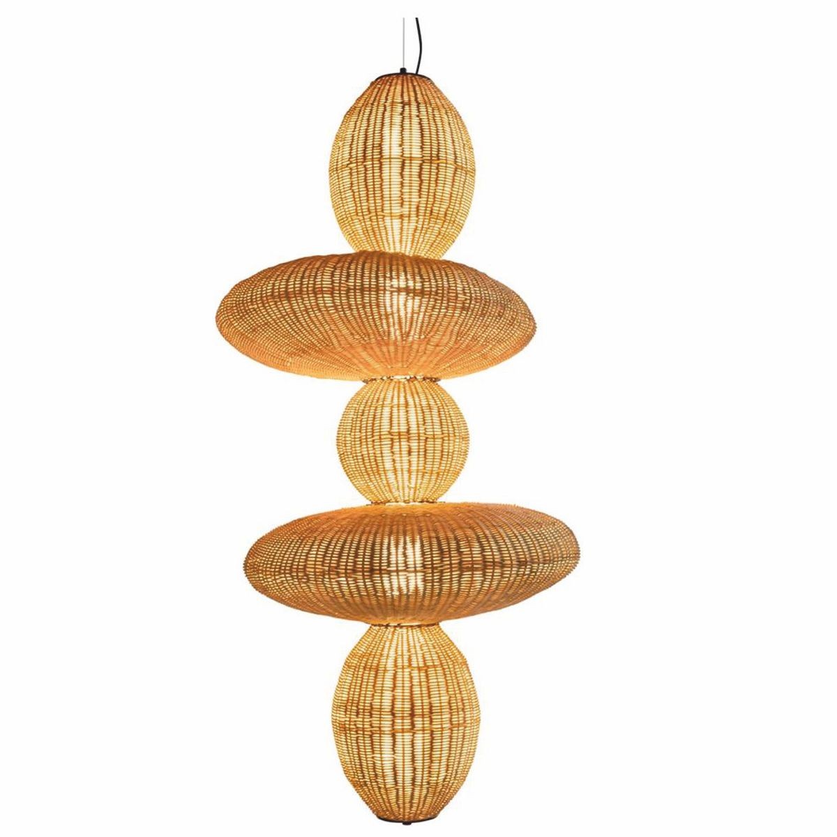 Luxus Rattan LED Hängeleuchte Naturfarben H. 147 cm - Luxus Pendelleuchten