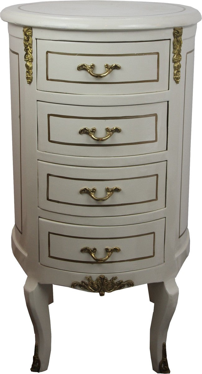 Barock Kommode Rund Antik Stil Creme Weiß / Gold 42 x H 77.5 cm - Barock Möbel