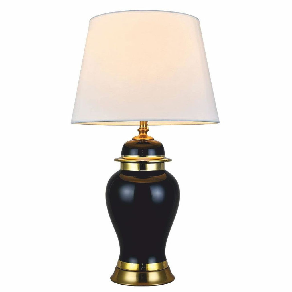 Luxus Keramik Tischleuchte Schwarz / Gold / Weiß Ø 40 x H. 72 cm