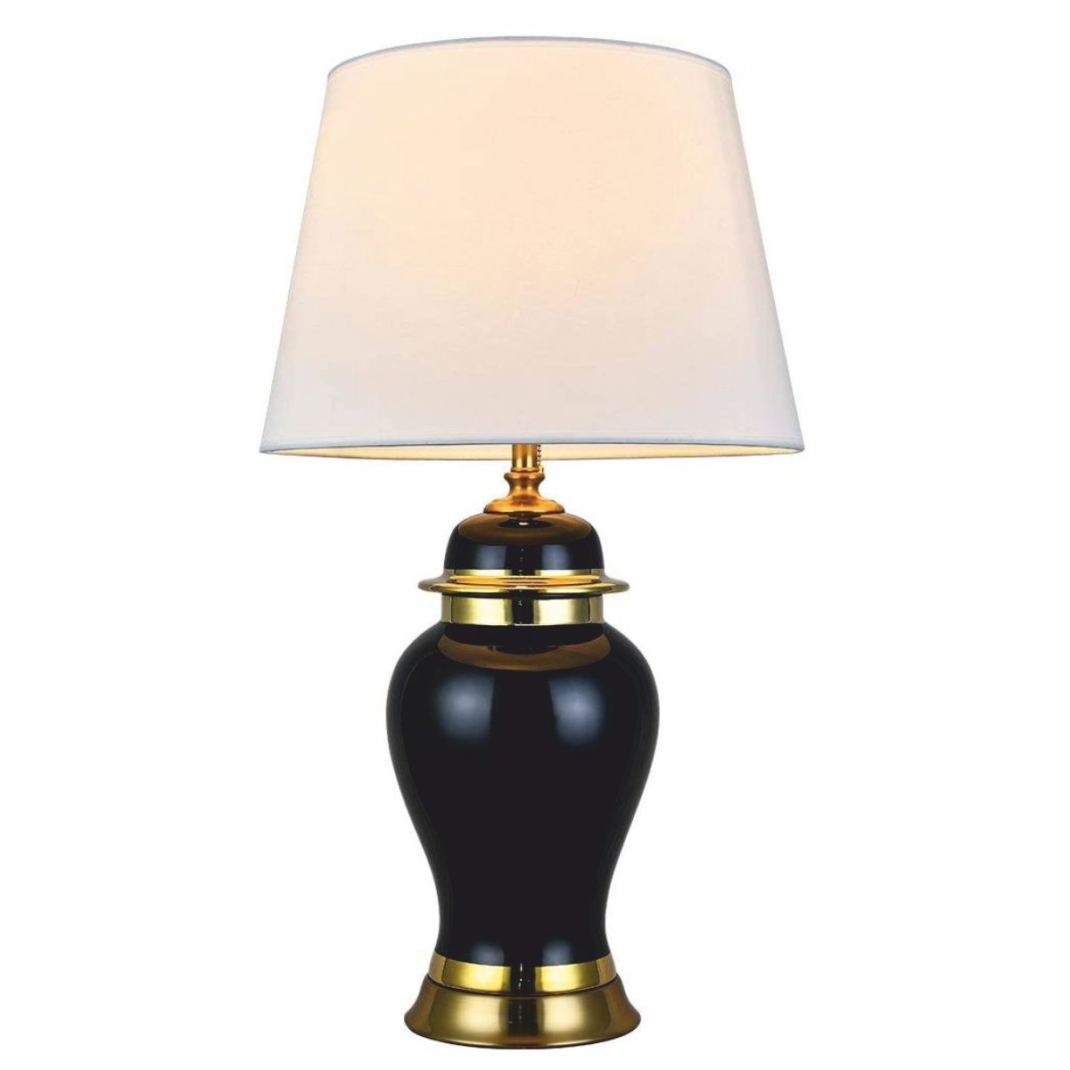 Luxus Keramik Tischleuchte Schwarz / Gold / Weiß Ø 40 x H. 72 cm