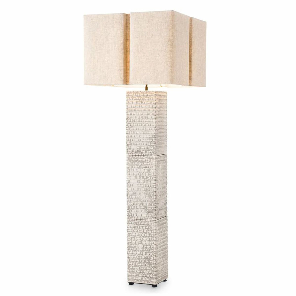 Luxus Keramik Stehleuchte mit Lampenschirm Antik Weiß / Beige H. 165 cm