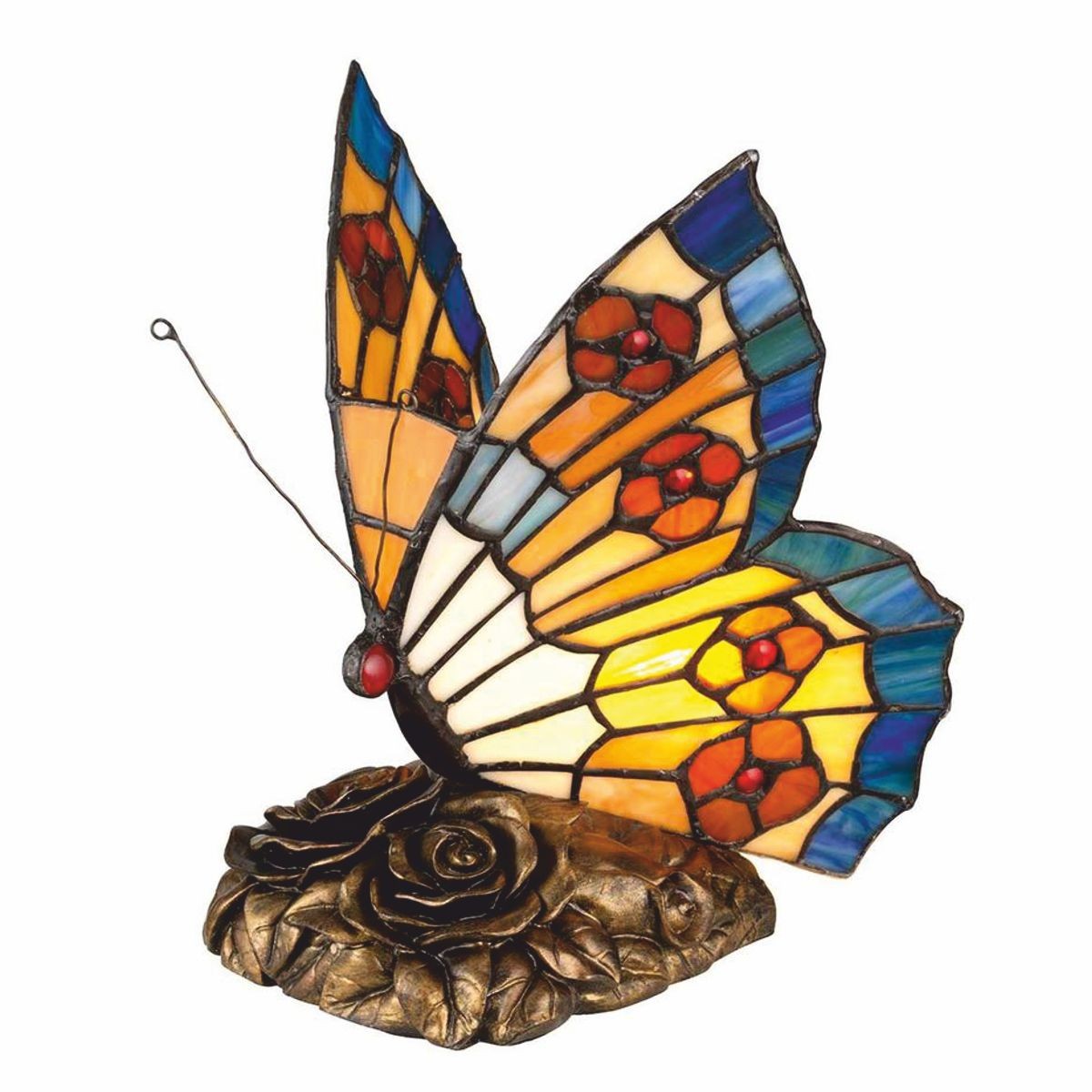 Luxus Tiffany LED Tischleuchte Schmetterling Bunt / Bronze - Tiffany Deko Leuchten
