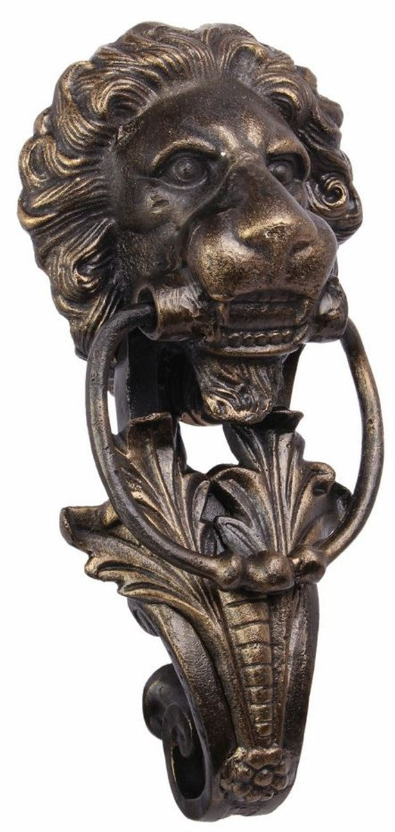 Barock Gusseisen Löwenkopf Türklopfer Bronze H. 41 cm - Barock Deko Accessoires