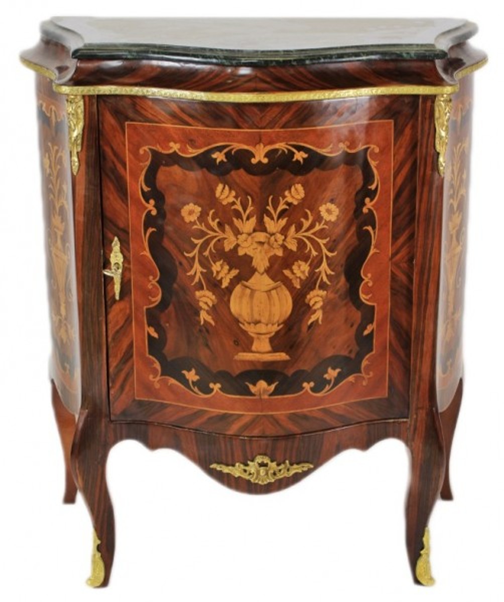 Barock Kommoden Schrank mit Marmorplatte Mahagoni Intarsien - Möbel Kommode