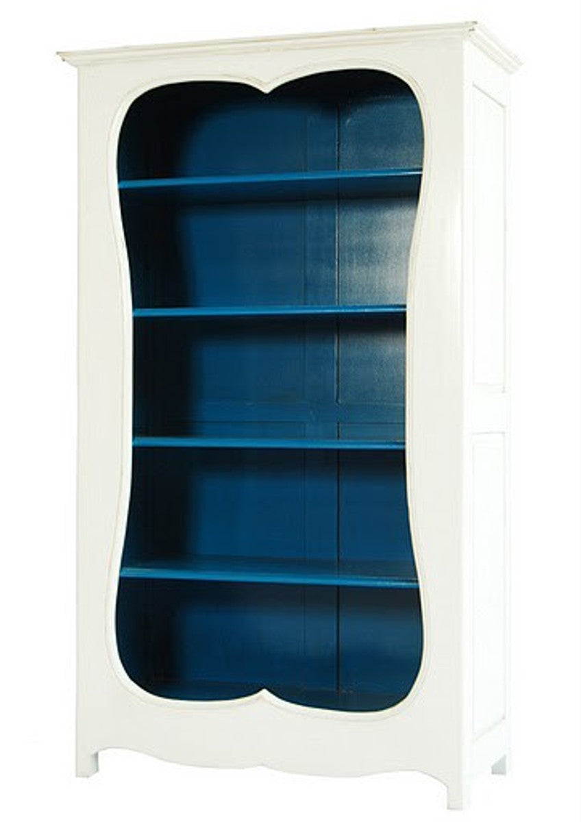 Barock Bücherschrank Weiss / Blau B 110 x H 185 cm Bücherregal Regal Schrank