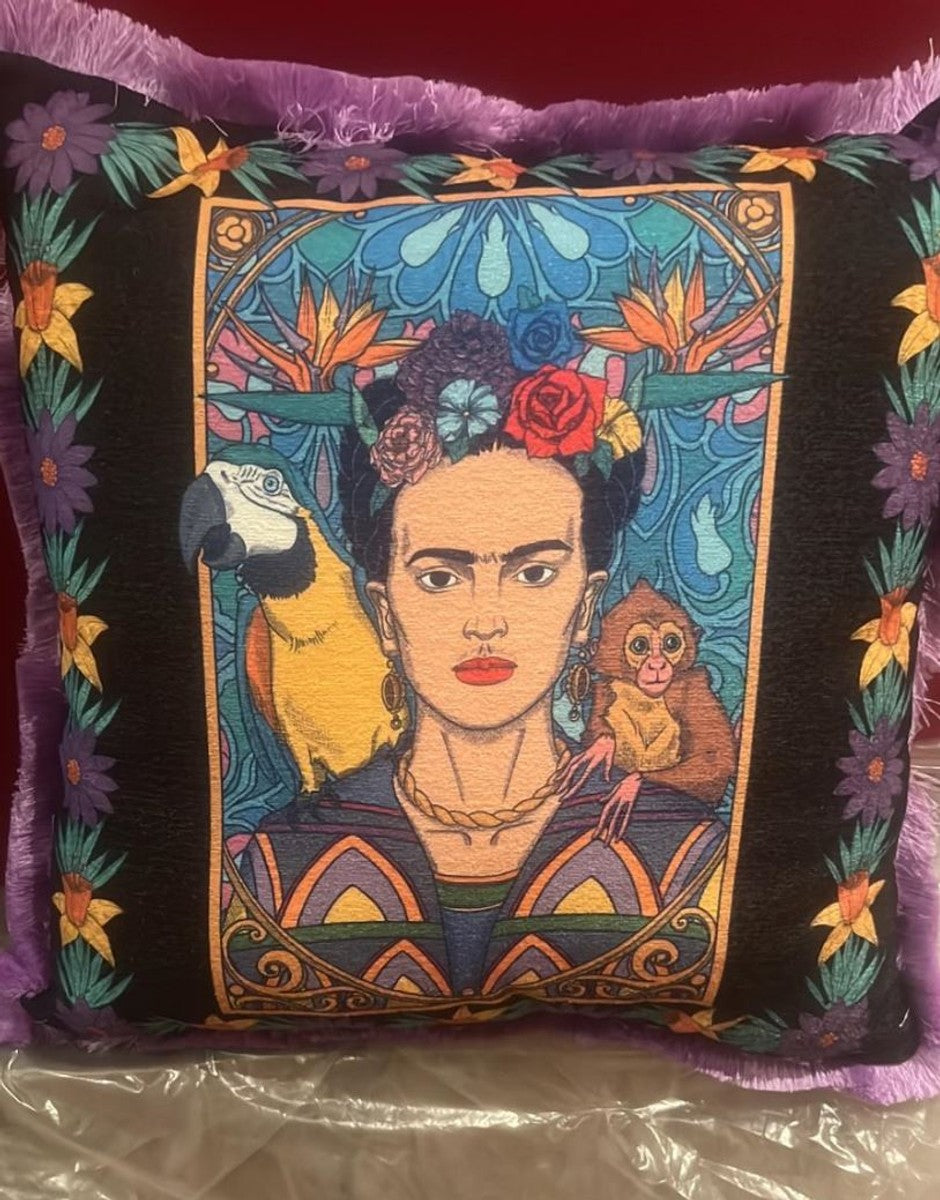 Frida Kahlo by Luxus Deko Kissen Schwarz / Bunt / Lila 50 cm