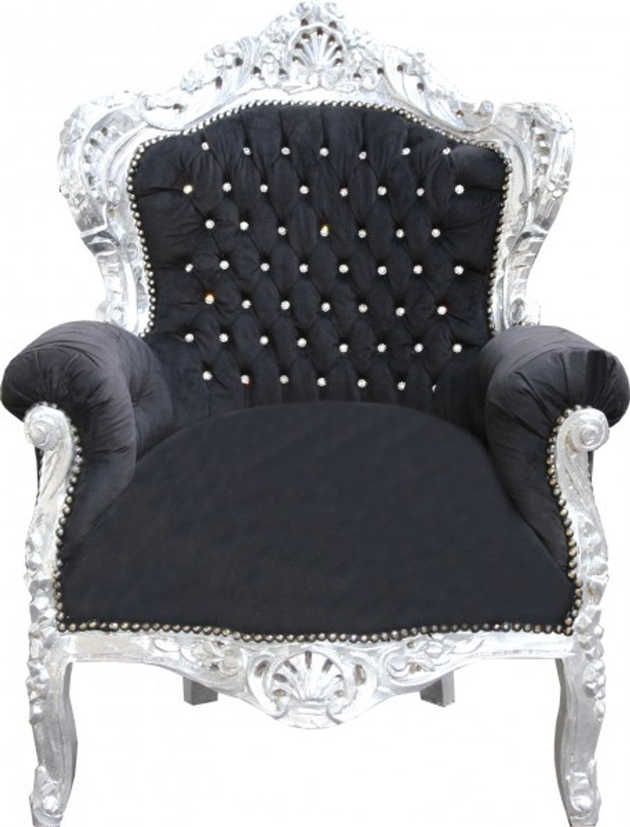 Barock Wohnzimmer Set King Schwarz / Silber - 3-er Sofa + 2-er Sofa + 1 Sessel