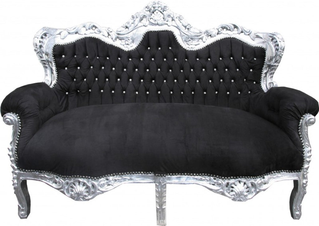 Barock Wohnzimmer Set King Schwarz / Silber - 3-er Sofa + 2-er Sofa + 1 Sessel