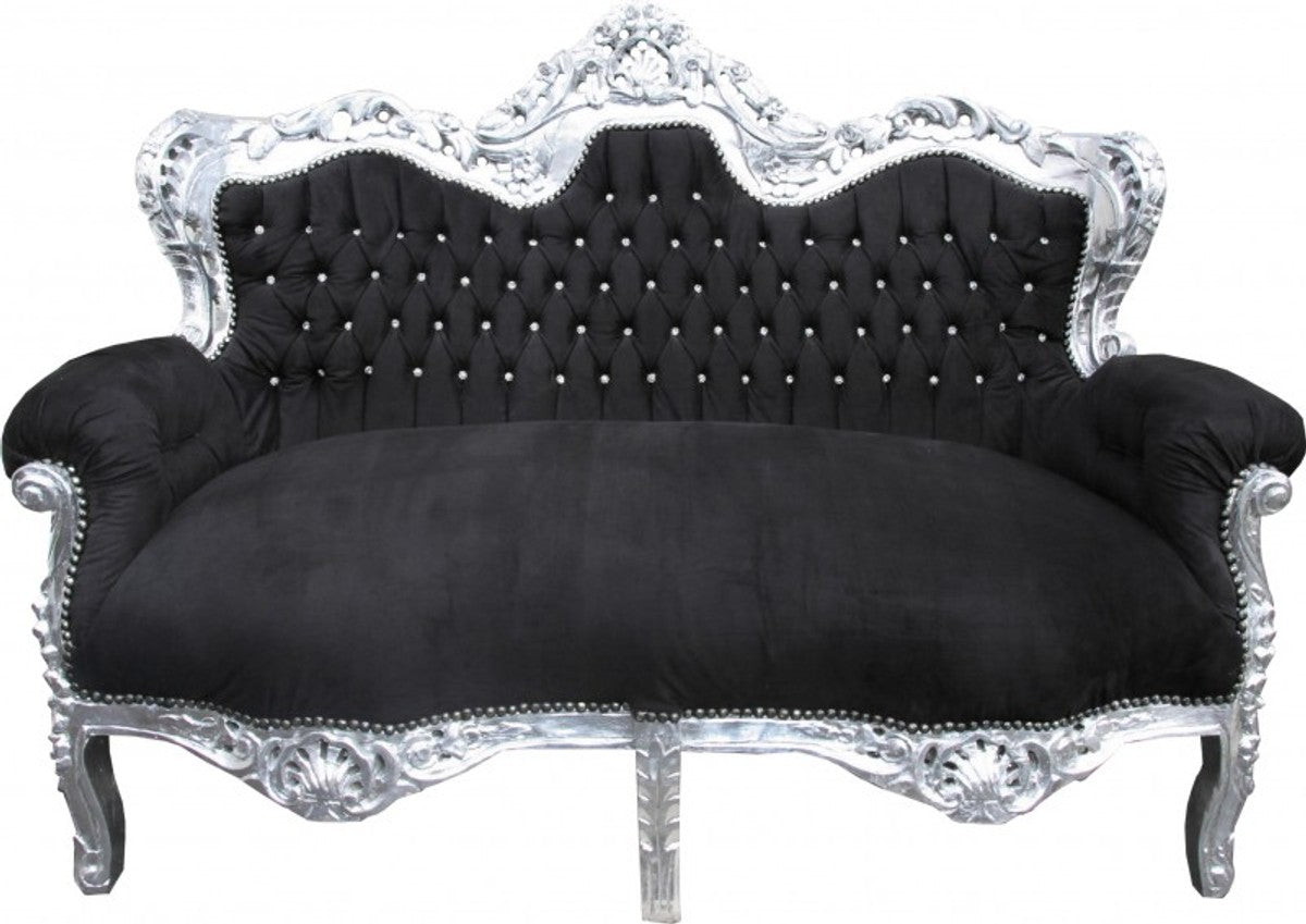 Barock Wohnzimmer Set King Schwarz / Silber - 3-er Sofa + 2-er Sofa + 1 Sessel