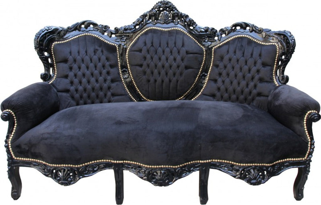 Barock Sofa King Schwarz / Schwarz - Wohnzimmer Couch