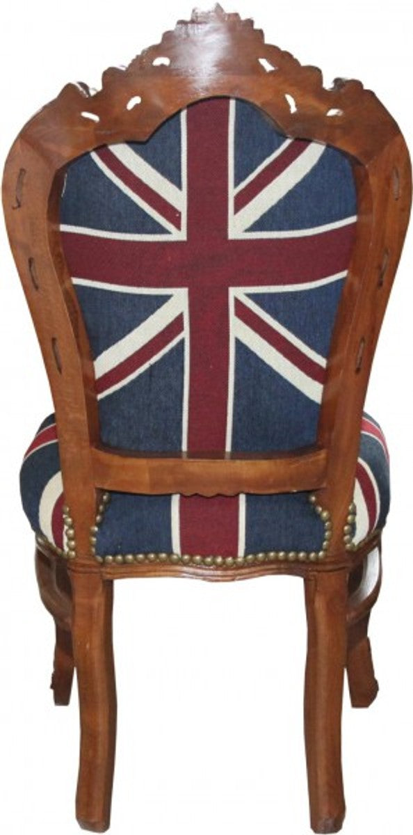 Barock Esszimmer Stuhl Union Jack / Braun - Möbel Antik Stil