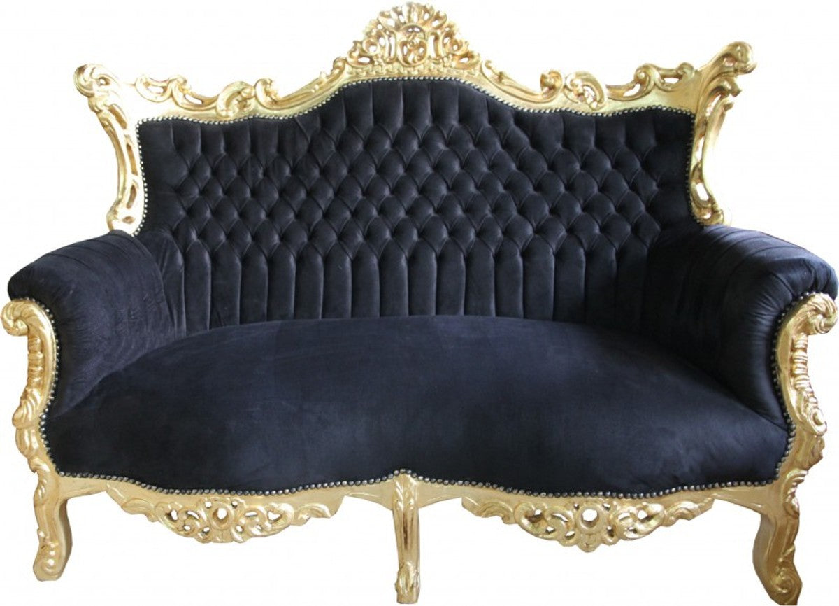 Barock 2-er Sofa Master Schwarz / Gold - Antik Stil Möbel