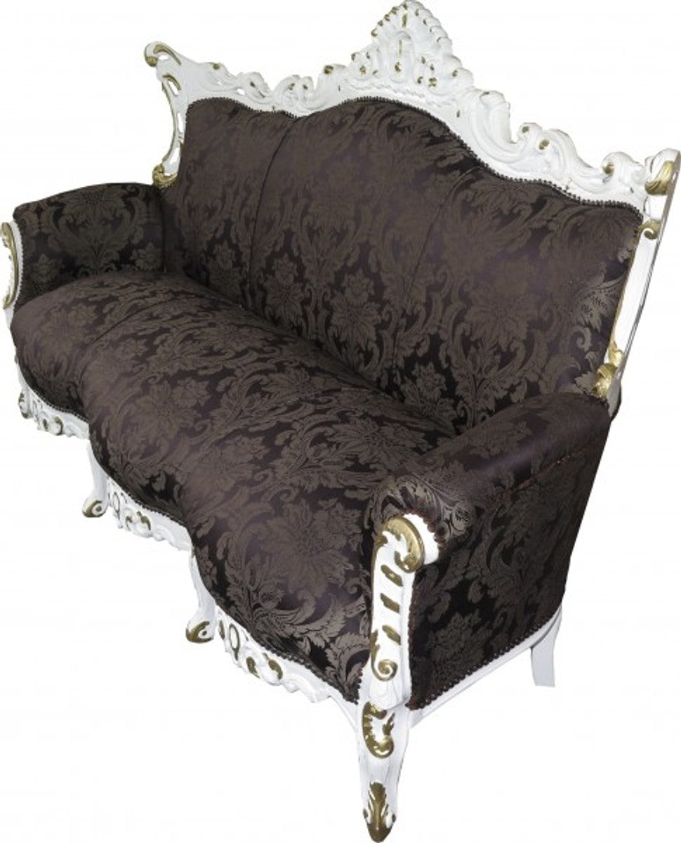 Barock Wohnzimmer Set Schwarz Muster / Weiss/Gold - 3-er Sofa + 2 Sessel