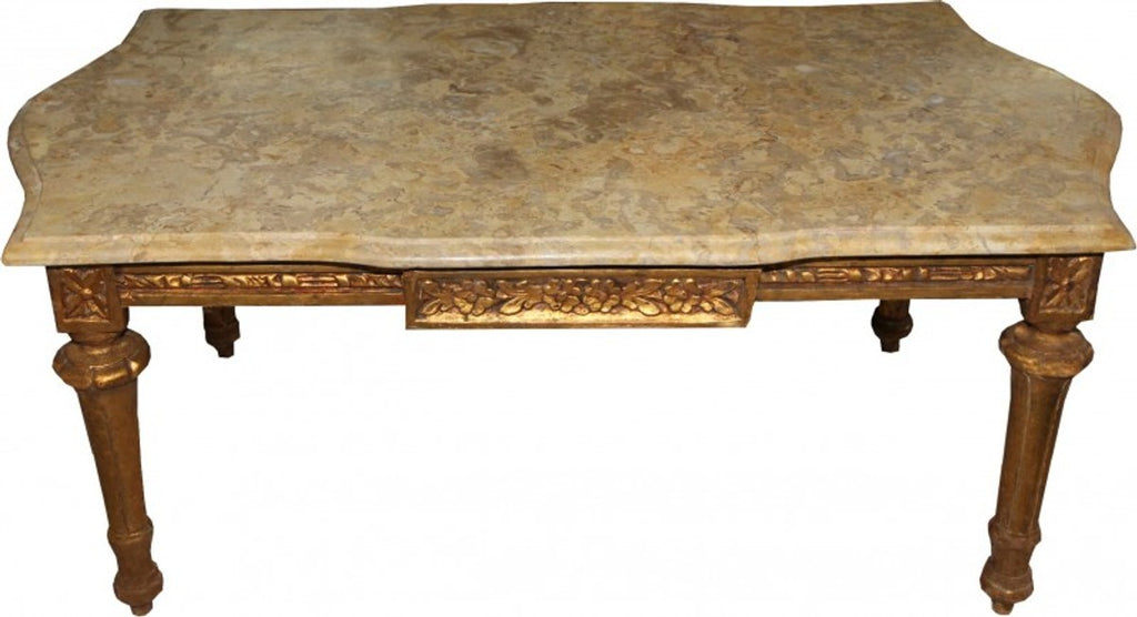 Barock Couchtisch Gold mit cremefarbener Marmorplatte - Limited Edition