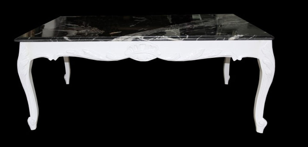 Barock Couchtisch Weiß mit Marmorplatte 120 x 80 cm - Limited Edition
