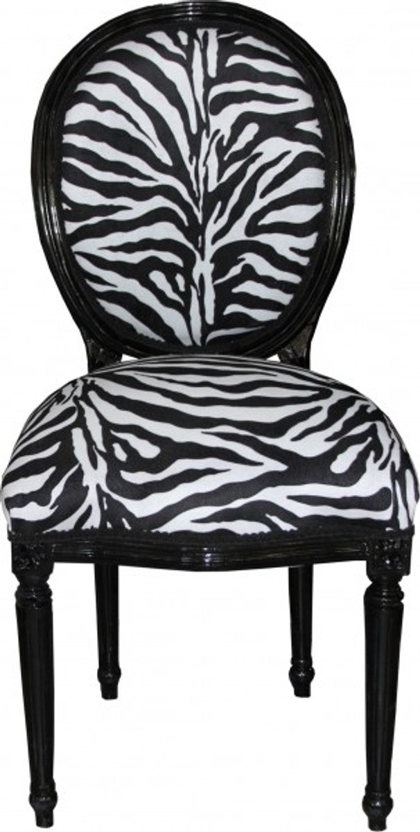 Barock Esszimmer Stuhl Medallion Zebra Muster / Schwarz - Barock Möbel - Limited Edition