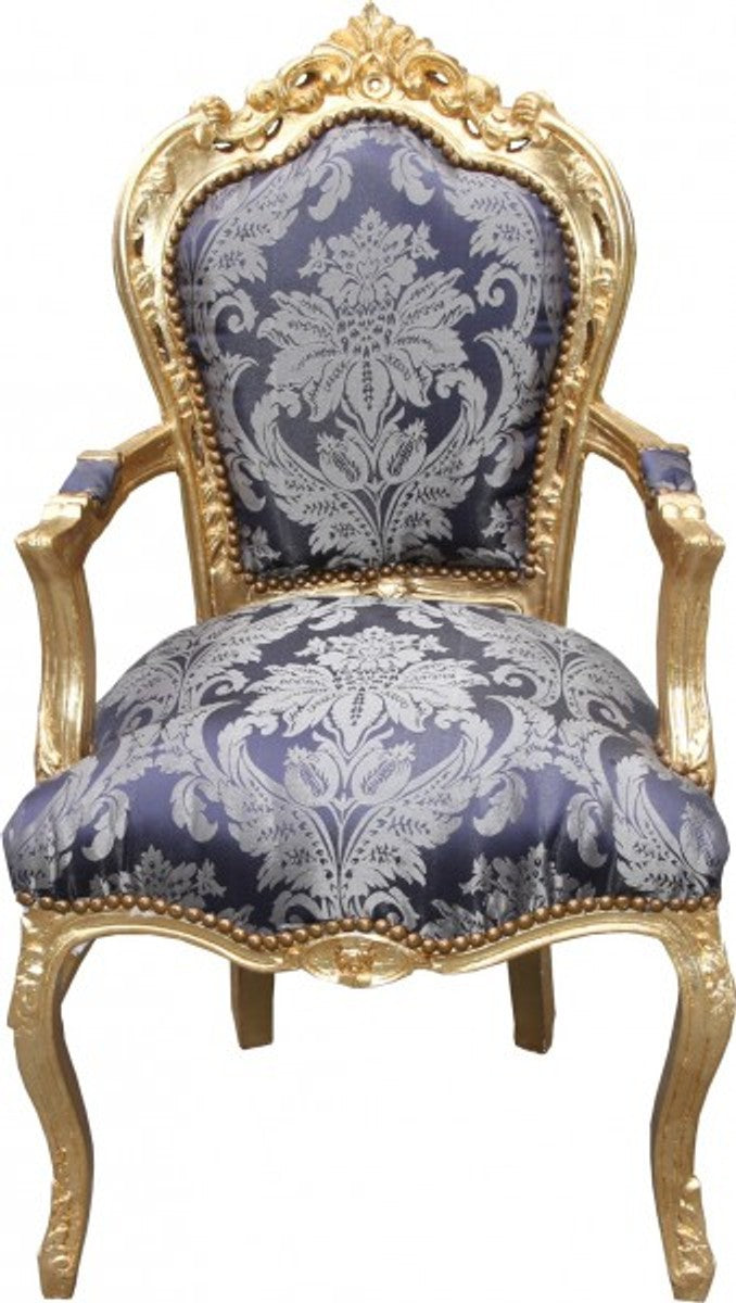 Barock Esszimmer Stuhl Blau Muster / Gold mit Armlehnen - Limited Edition