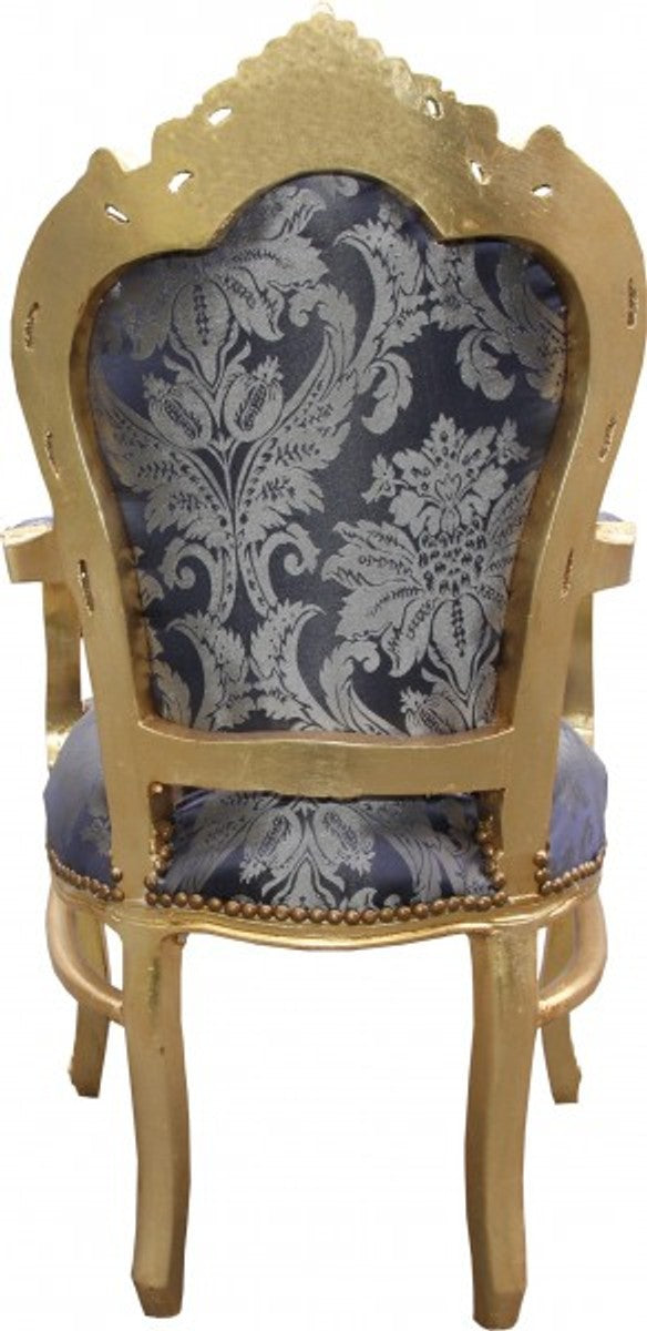 Barock Esszimmer Stuhl Blau Muster / Gold mit Armlehnen - Limited Edition