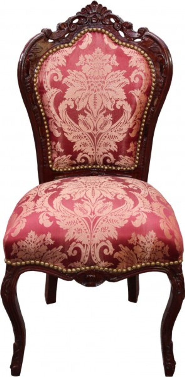 Barock Esszimmer Stuhl Bordeaux Muster / Braunrot - Antik Möbel - Limited Edition