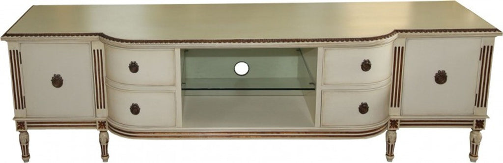 Barock Fernsehkommode mit 4 Schubladen und 2 Türen Antik Creme/Gold 190 cm - Fernsehschrank - Sideboard - Unikat!