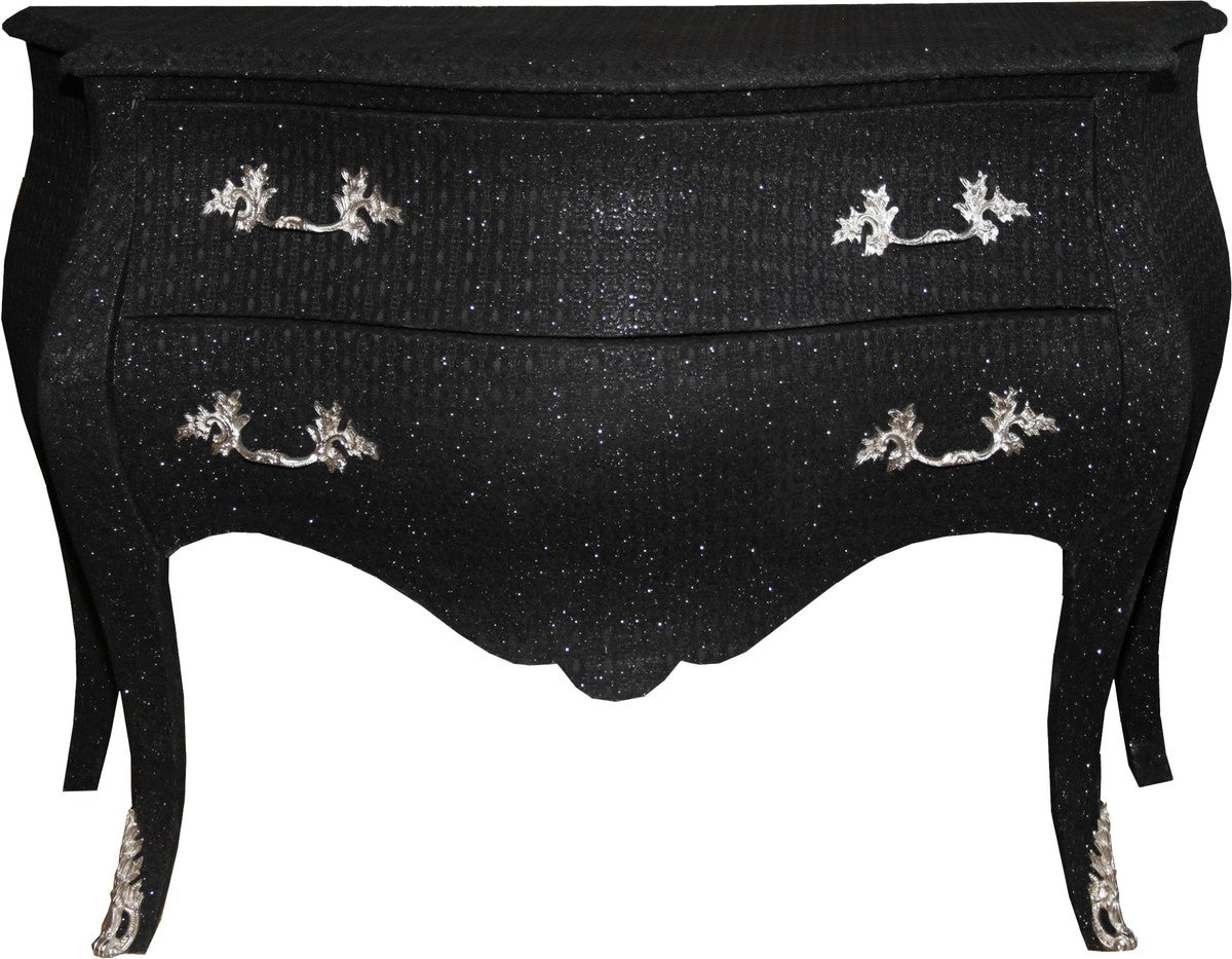 Barock Kommode Schwarz / Glitzerlook 120cm Mod2
