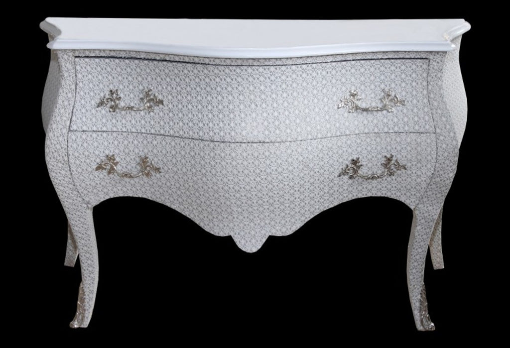 Barock Kommode Weiß / Glitzerlook 130 cm Mod3 - Möbel Schrank Sideboard - Limited Edition