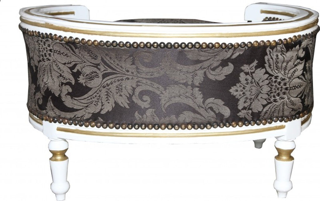 Barock Hunde & Katzen Sofa Schwarz Barock Muster / Weiss/Gold - Hundesessel Sitz Hundebett Katzenbett Hund Katze Möbel