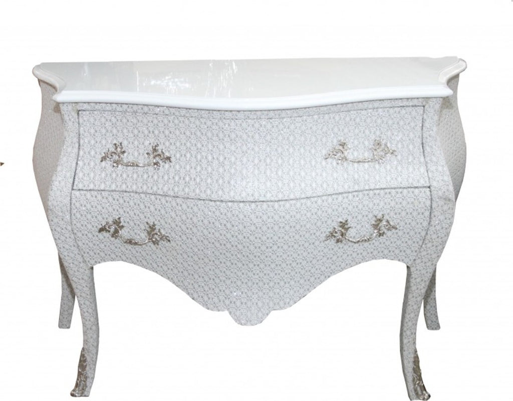 Barock Kommode Weiß / Glitzerlook 120cm Mod2 - Möbel Schrank Sideboard