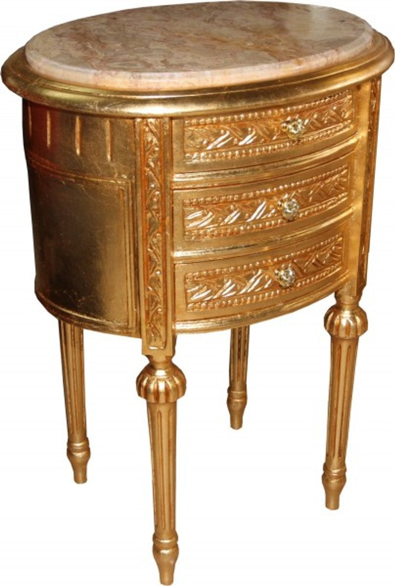 Barock Kommode Gold mit Marmorplatte H 70 cm, B 52 cm - Nachttisch Konsole